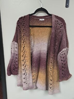 Maurices Open-Front Gradient Crochet Cardigan - Mauve, Gold, Cream